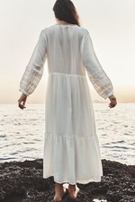 ZARA NEW WOMAN EMBROIDERED MAXI DRESS SAND SIZE SMALL BNWT