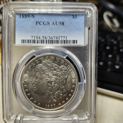 1889 S PCGS AU58 Morgan Silver Dollar $1 US Mint Rare Key Date Coin 1889-S AU-58