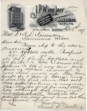 1897 JPW VON LAER FRUIT JUICES SYRUPS PICKLED LIMES WEST INDIA PRODUCTS BOSTON