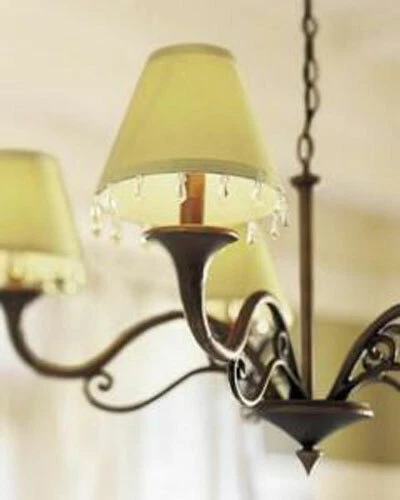 Juego/5 pantallas de lámpara de araña de seda Dupioni con cuentas de granero de cerámica * verde celadón Foto 2 de 2