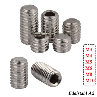 M3 M4 M5 M6 M10 Gewindestifte Madenschrauben Innensechskant DIN 913 Edelstahl A2