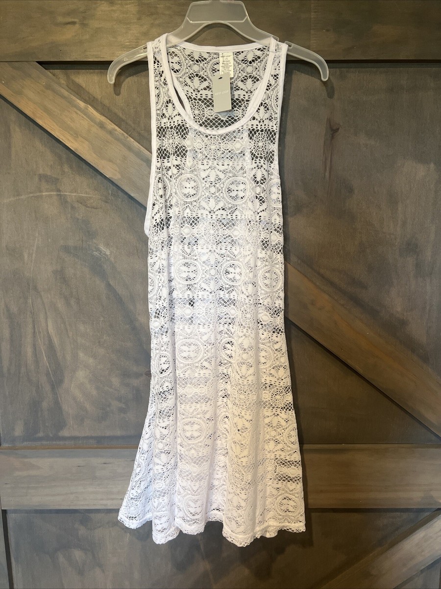 West Loop Women's Tank Top Beach Cover up White Mesh Pattern Size L/XL- NEW