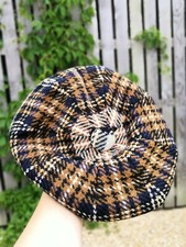 Vintage 1960s Check Tartan Plaid Wool Baker News Boy Cap Hat Die Echte Roland DE