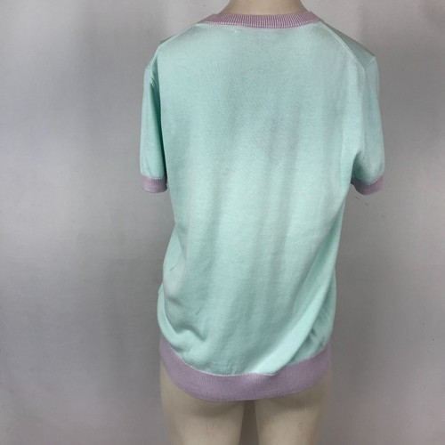 BROOKS BROTHER - WOMEN'S MEDIUM - MINT SHORT SLEEVE ROUND NECK COTTON SWEATER - Picture 3 of 6