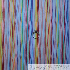 BonEful FABRIC FQ Cotton Quilt Blue Rainbow Stripe Wavy Birthday Party Boy Girl