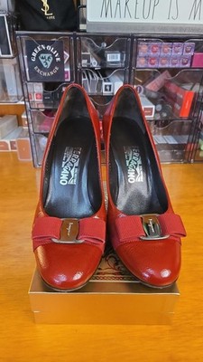   Salvatore Ferragamo Red Vara Bow High Heels  