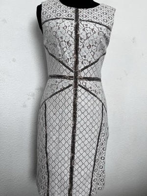 BCBGMAXAZRIA Women s Cream & Brown Lace Sleeveless Sheath Dress   Size 4