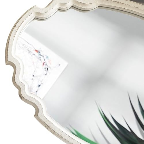 Vintage Sculpted Oval Mirrors for Wall Decor 23 inch, Distressed White Ornate - Picture 4 of 7
