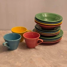 Vintage 15 pc Harlequin Dish Set-Homer Laughlin China Company-Some Chips