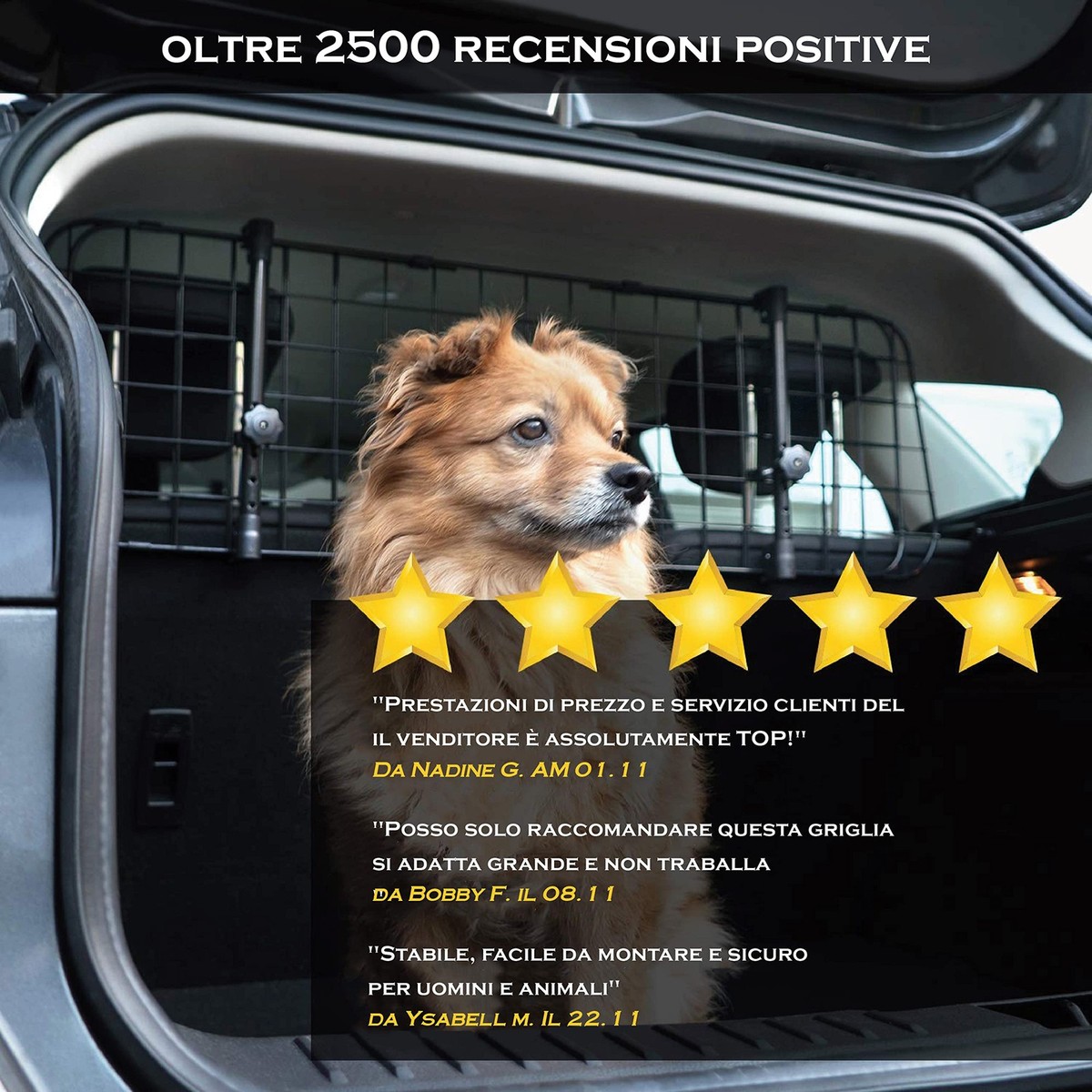 Griglia Divisoria Auto Per Cani Regolabile - Universale Con Asta Telescopica E Ventose - Foto 3