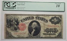 1917 $1 LEGAL TENDER US NOTE FR.39 SPEELMAN WHITE  PCGS 10 VG