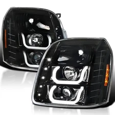Jet Black Fits 2007-2014 Gmc Yukon Xl Denali Led Strip Projector Headlights L+R
