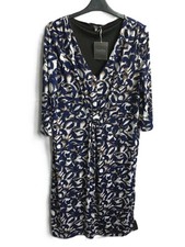 Lavitta stretchy A-line dress size 18 NWT, 42" L aprx, navy white brown floral