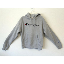 Champion Reverse Weave Hoodie Womens Small Gray Script Logo Pullover Sweatshirt