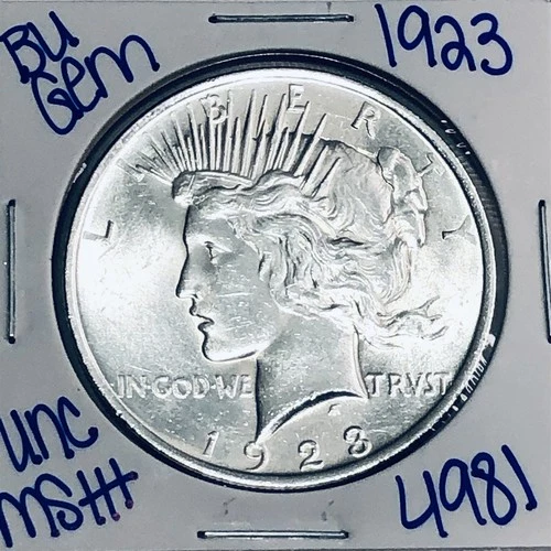 1923 BU UNCIRCULATED SILVER PEACE DOLLAR AUTHENTIC U.S. MINT FREE SHIPPING 4981