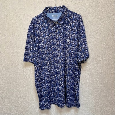 IZOD Golf Polo Men s XL Blue Hawaiian Tropical Palm Trees Stretch Sports Shirt