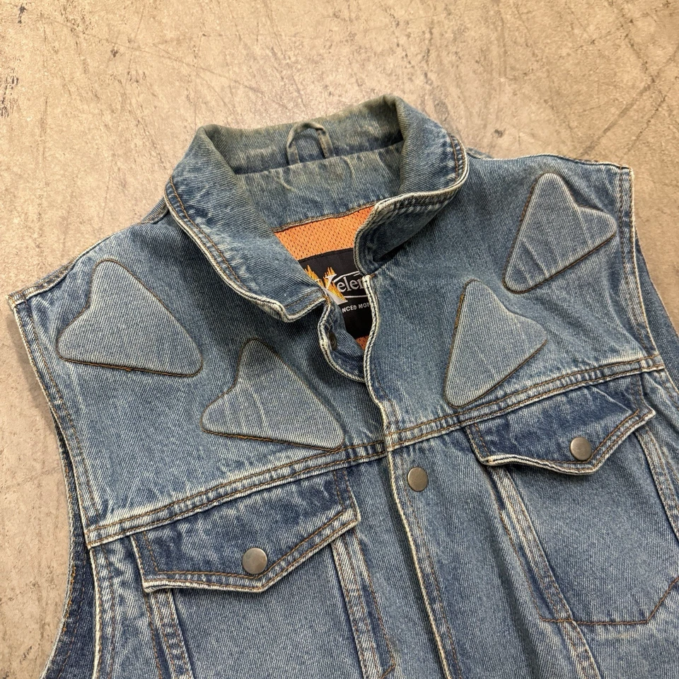 Xelement Biker Denim Vest Mens XL Motorcycle Mesh Lined Jeans Moto Padded Y2K - Image 3 of 4