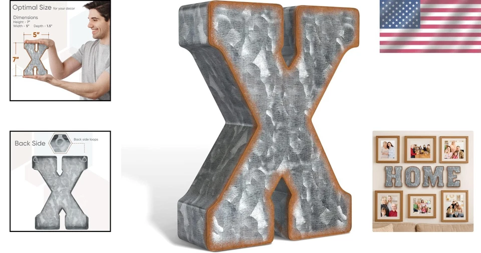 Letras de metal galvanizado decoración de pared 7 pulgadas alfabeto rústico 3D para sala de estar Foto 2 de 4