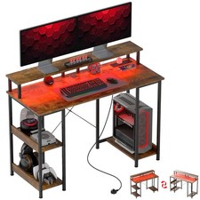 Image of HOMCOM Computer Desk Reversible Home Office Desk with Storage Rustic Brown