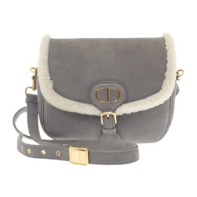 Dior Bobby Medium Shoulder Bag Suede Shearling Grey Women's ISY