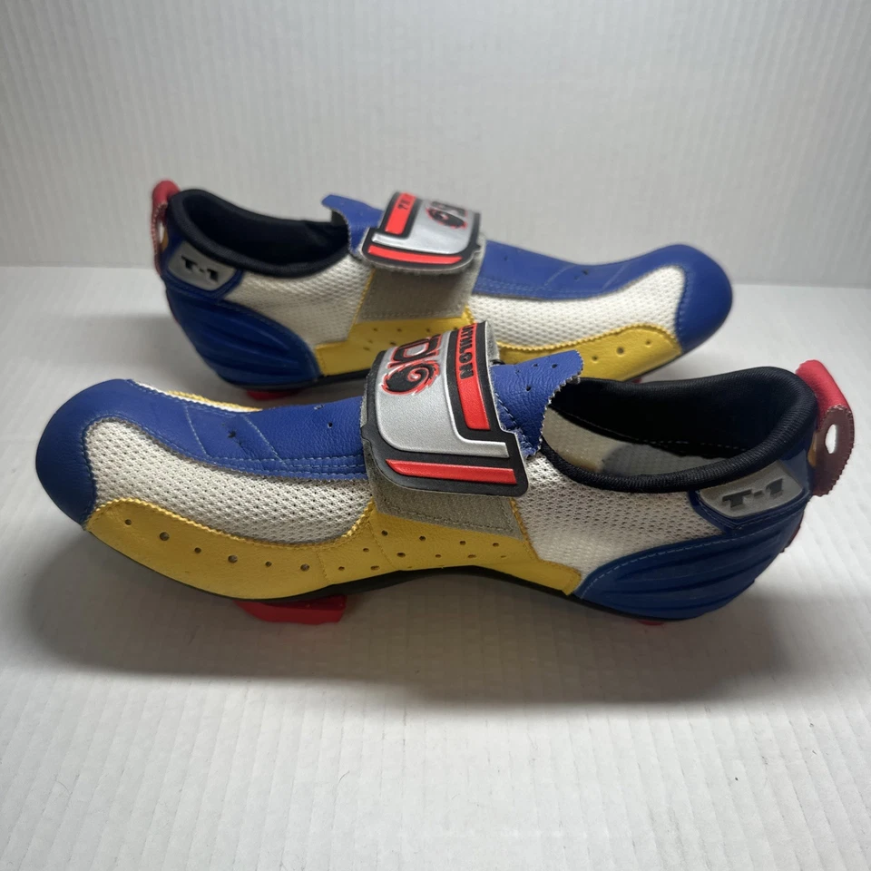 SiDI T-1 自行车铁人三项骑行鞋红色蓝色黄色状况完好,尺寸 40-7.5 — 第 2/4 张图片
