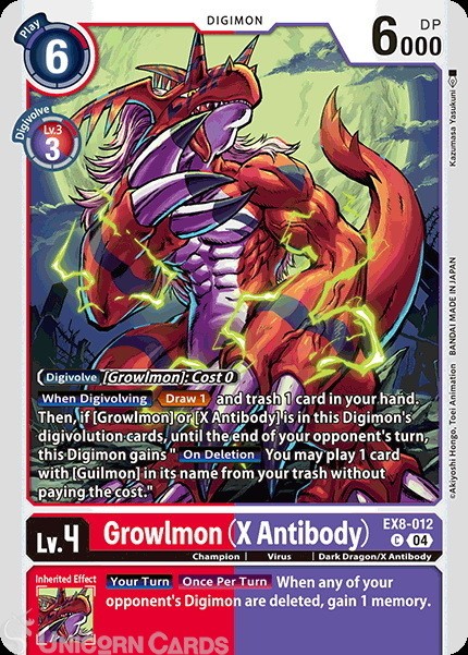 EX8-012 Growlmon (X Antibody) : Common Digimon Card : EX08: Chain of Liberation