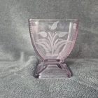 Vintage Pink Pressed Glass Pedestal Vase Etched Floral Fern Depression Era
