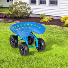 Garden Cart Rolling Workseat with 360°Swivel Seat & Adjustable Height-Blue
