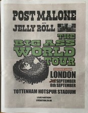 Post Malone Live Tour Jelly Roll Tour Dates Newspaper Advert Poster Large 14x11”