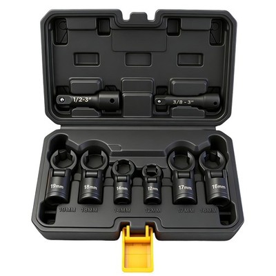 ELEAD 8-Piece Flex Head Crows Foot Wrench Set, Metric 12 14 16 17 18 19 Black 