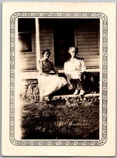 Vtg Snapshot Two Women Sitting On Porch Steps Bordered Photo 1920s Women