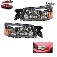 Left+Right For 2003-2004 Subaru Forester Headlights Headlamps Aftermarket Black