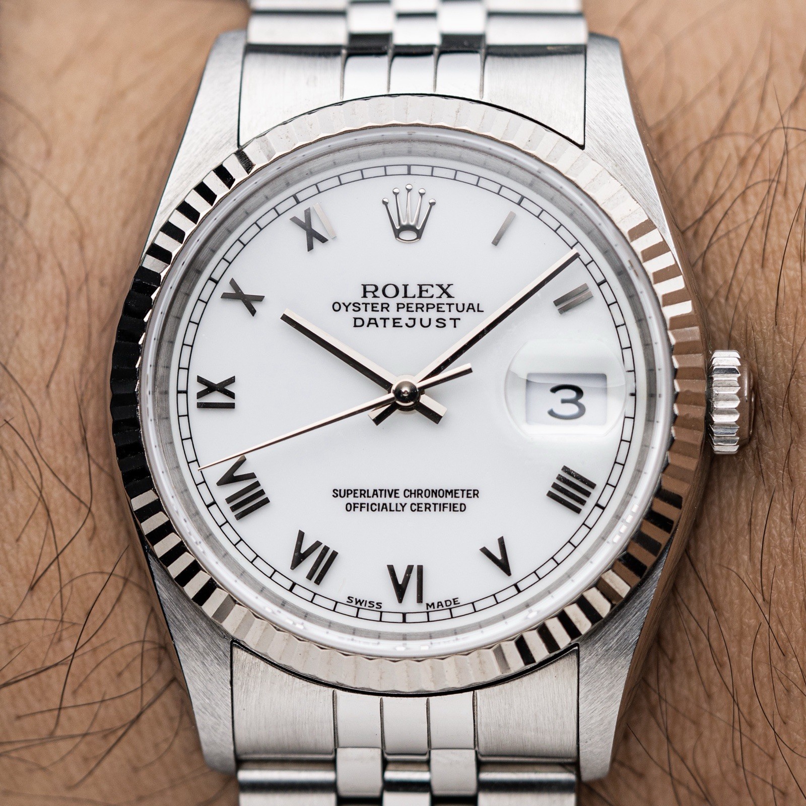 Rolex Datejust 36mm 1996 White Roman Numeral Dial Jubilee With Box Ref. 16234