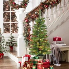 4FT Pre-lit Artificial Potted Christmas Tree Small Fake Spruce Tree &50 LED Ligh