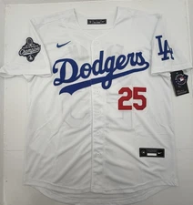 Edman #25 Dodgers 2025 World Series Champion Patch Stitched Home Jersey White