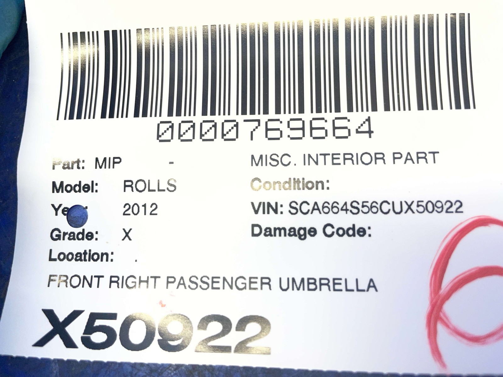 2009-2014 ROLLS ROYCE GHOST RR4 FRONT RIGHT PASS UMBRELLA CASE MOUNT BRACKET