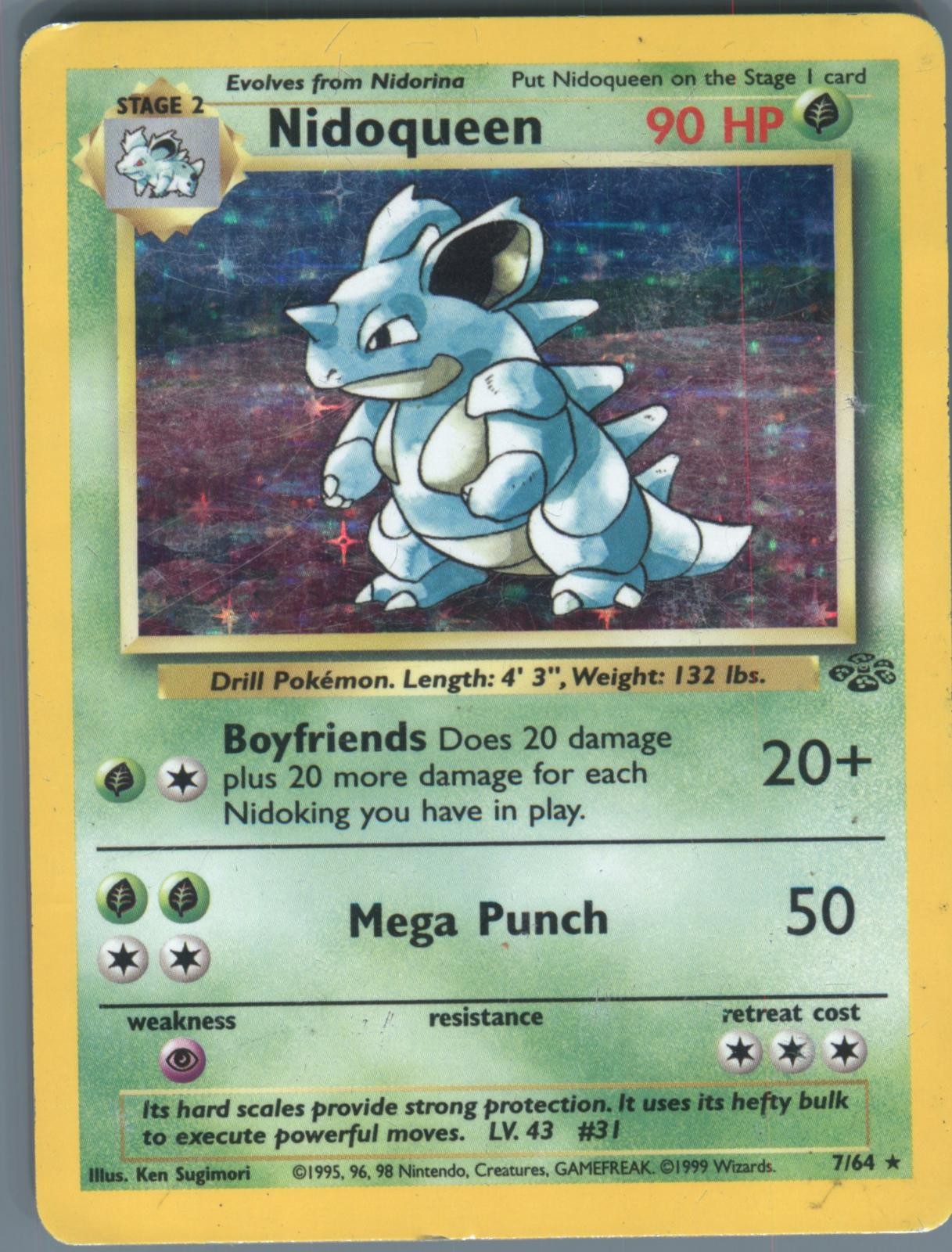 Nidoqueen 7/64 Rare Jungle Pokemon Unlimited Holo Heavily Played