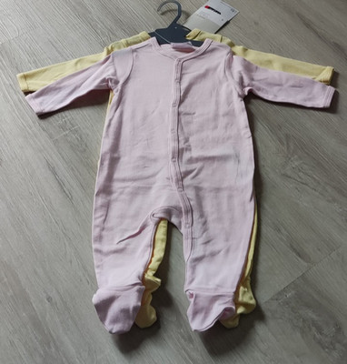2 Stück Baby Mädchen Schlafanzug rosa & gelb GR.68 NEU