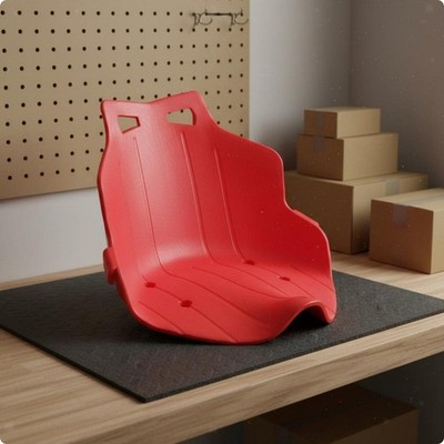 Plastic bucket seat for children, accessory for balance bike or tricycle.