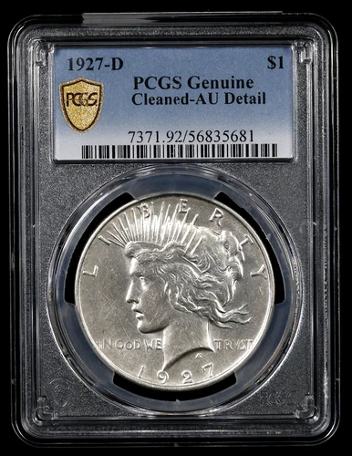 1927 D Peace Silver Dollar $1 PCGS Certified Cleaned AU Detail - #407