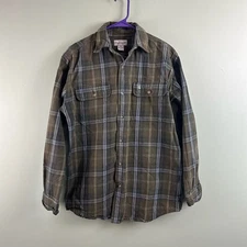Carhartt S216 OLV Heavyweight Cotton Flannel Long Sleeve Plaid Shirt Mens Size M
