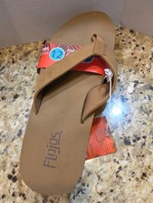Flojos Men's Flip Flops Tan Brown Memory Foam Size 12 M US NEW Sandals Summer