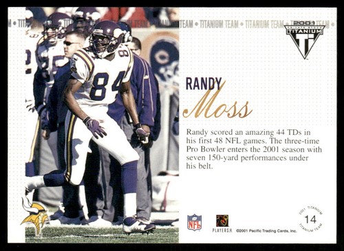 Randy Moss 2001 Pacific Private Stock Titanium Team #14 Minnesota Vikings - Picture 2 of 2