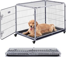 Collapsible Dog Crate for Large Dogs - 42 inch Escape Proof Double Door Metal...