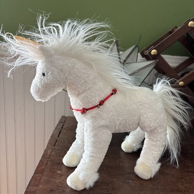 Douglas Cuddle Toy plush white unicorn red ribbon roses Stuffed Animal 