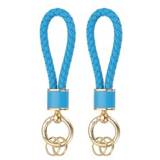 2 Pack Braided Leather Keychain for Car Bag Wallet Gold/Blue,