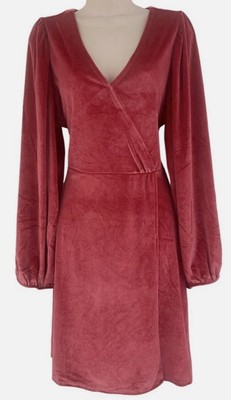 Harlow & Rose Women s Red Velvet Long Balloon Sleeve Fairy Cottagecore Dress SzM