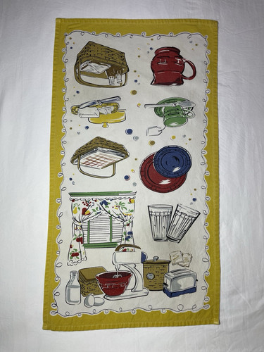 Longaberger Retro Kitchen Tea Towel Yellow 15” X 27.5” EUC
