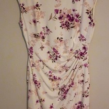 Lauren Ralph Lauren White Purple Pink Floral Ruched Sheath Dress Size 8 Knee