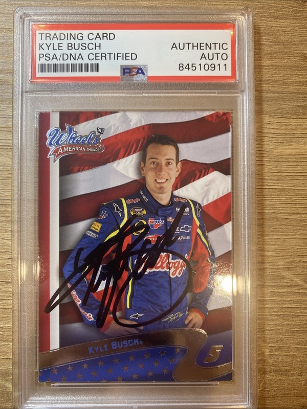 2007 NASCAR Kyle Busch Wheels Thunder Autograph Auto Card PSA American Flag
